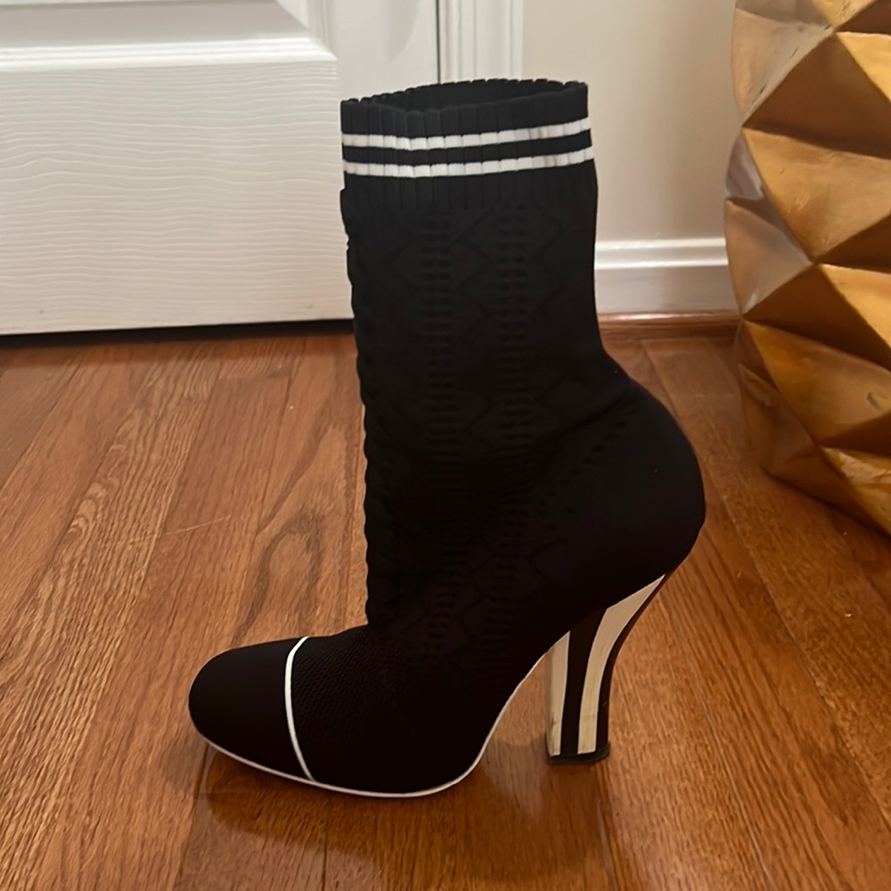 Black Knit Fabric Rockoko Runway openwork Ankle bootie